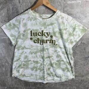 Sonoma green tie-dye "lucky‎ charm" graphic tee Woman Size XXL st. Patrick's Day
